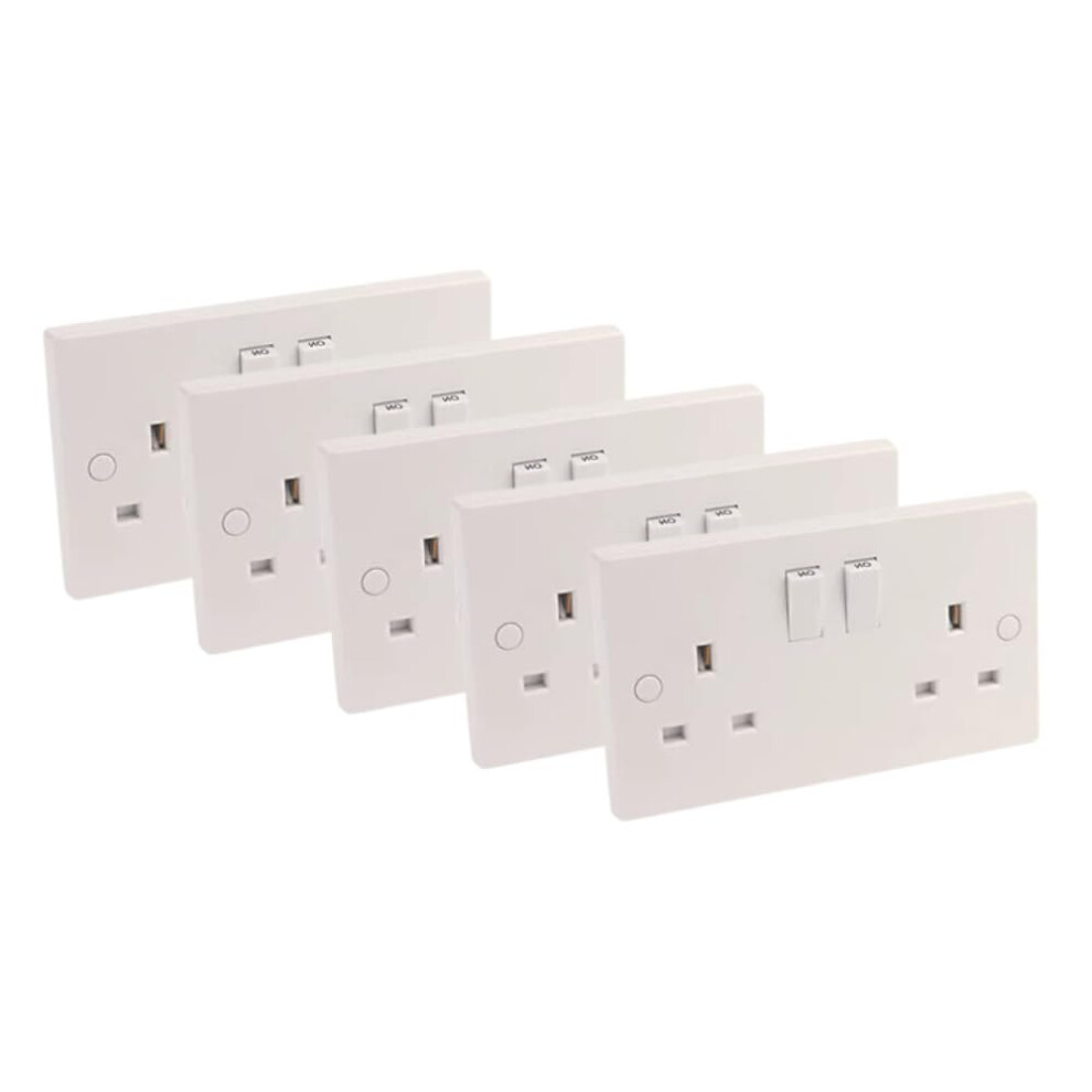 5 Pcs X Axiom 13Amp Double Twin Switched Socket 2 Gang White Square Edge Electrical Mains Power Outlet 5027825142451