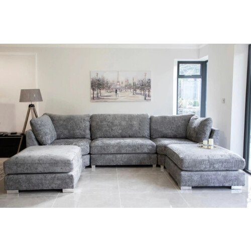 Furniture 786 (Full Back) Luxe U-Shaped Sofa Scatter Back/ Full Back/ Grey