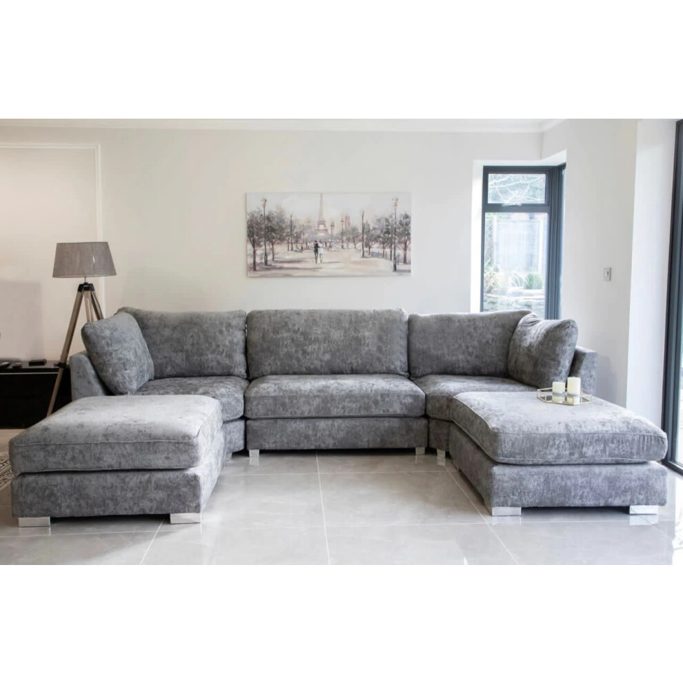 (Full Back) Luxe U-Shaped Sofa Scatter Back/ Full Back/ Grey