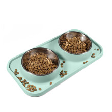 Cat Food Bowls, Cat Bowls Non-Skid and Non-Spill Silicone Mats with Stand, Removable Stainless Steel Food and Water Dishes for Cats, Small Size Dogs