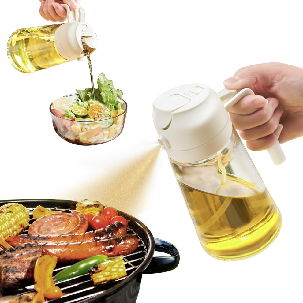 Oil Sprayer for Cooking, 2 in 1 Olive Oil Dispenser Bottle for Kitchen, 17oz/500ml Premium Glass Oil Bottle, Food-grade Oil Mister for Air Fryer,