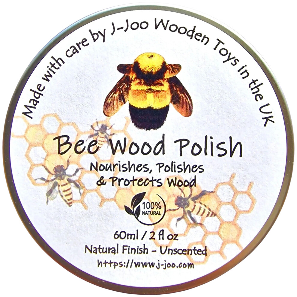 Bee Wood Polish (60ML) - Beeswax Polish Enhances Wood Natural Beauty, Seal & Protect Wooden Furniture, Wooden Toys & Wooden Kitchen Appliances