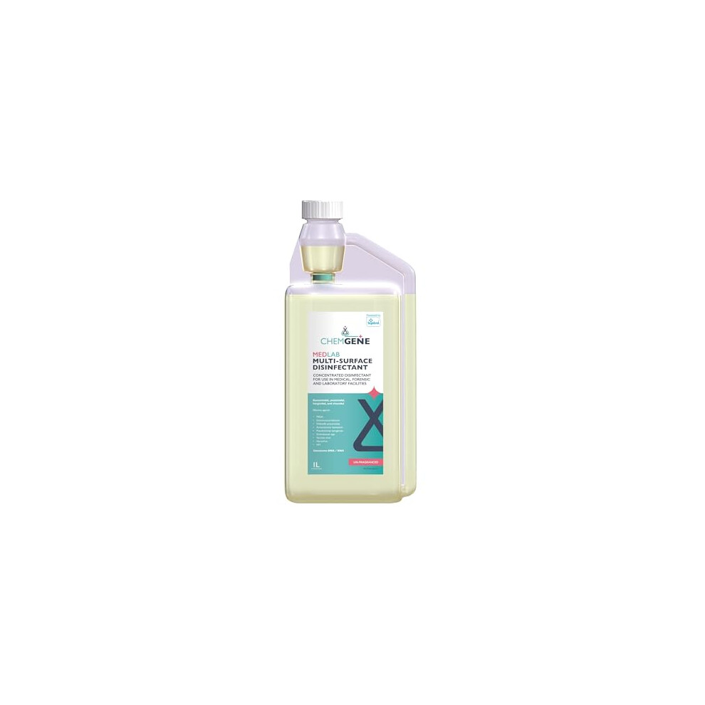 Chemgene MedLab Multi-Surface Disinfectant Concentrate | High Level Cleaning & Disinfection of Hard Surfaces | Fragrance Free | 1 Litre concentrate