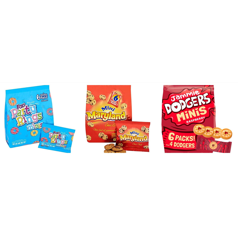 Kingdom Snacks Mini Biscuits Party Selection Pack. Jammie Dodgers, Party Rings, Maryland Choc Chip Cookies. Eighteen Small Bags For Kid's Parties, Lunch Boxes,