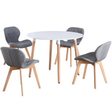 (White Table & Grey Fabric Chairs) Charles Jacobs Round 4 Seat Dinner Table & Chair Circular Scandi Set for Nordic Kitchen Dining