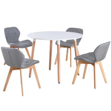 (White Table & Grey PU Chairs) Charles Jacobs Round 4 Seat Dinner Table & Chair Circular Scandi Set for Nordic Kitchen Dining