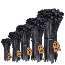 500 Pack Cable Ties Black, Heavy Duty Zip Ties Long Small tie Wraps (100mm x 2.5, 150mm x 2.5, 150mm x 3.6, 200mm x 3.6, 250mm x 3.6) Self Locking