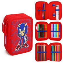 Sonic The Hedgehog 3 Tier Large Pencil Case Multi Compartment School Supplies Stationery Colouring Pens Pencils Sets