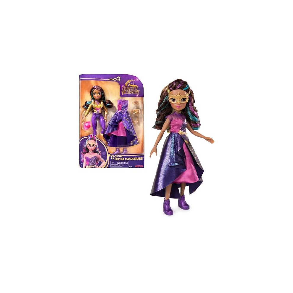 New Unicorn Academy Girls Sophia Deluxe Masquerade Ball Doll With 9 Doll Accessories And Rainbow-Streaked Hair, 24.1Cm, Dolls And Unicorn Toys For