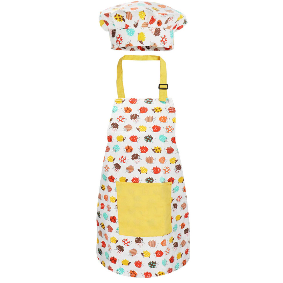 Jennice House Boys Yellow Kids Apron And Chef Hat Set, Cute Children Baking Aprons For And Girls Cooking Artists Painting Gardening Aprons ( Hedgehog, Large)