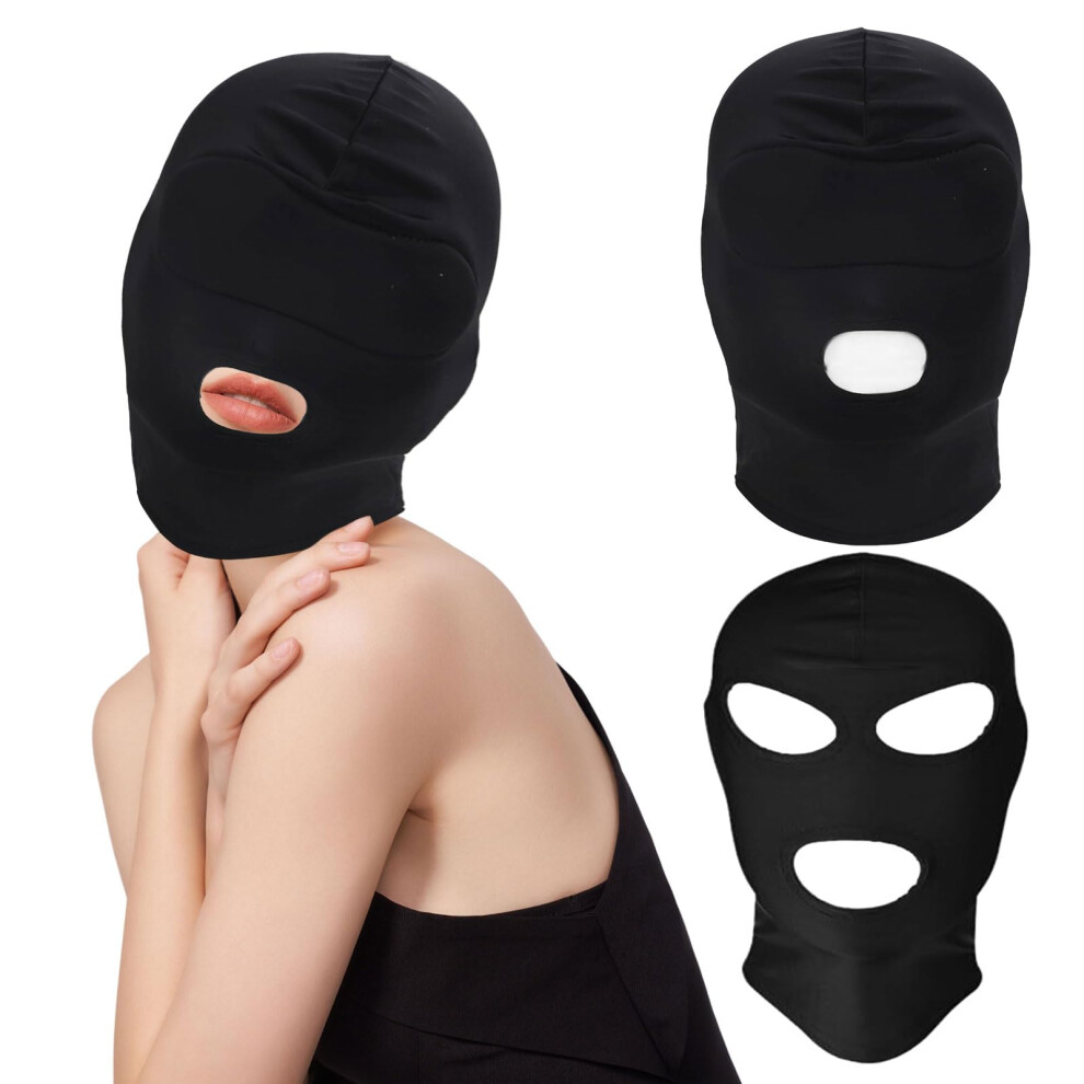 2 Pcs Unisex Full Cover Hood Mask, Hood Mask, Opened Mouth Show Eyes Face Mask, (Black)