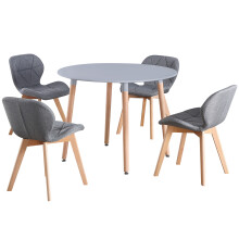 (Grey Table & Grey Fabric Chairs) Charles Jacobs Round 4 Seat Dinner Table & Chair Circular Scandi Set for Nordic Kitchen Dining
