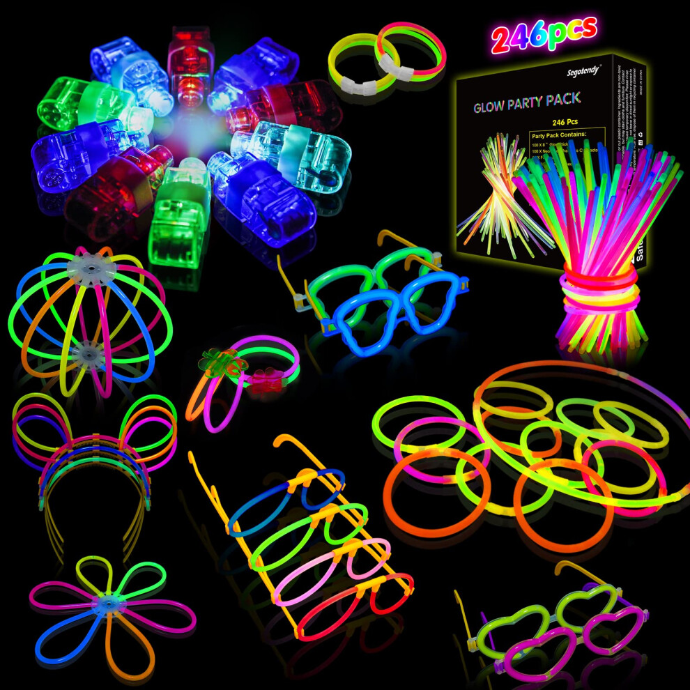 Premium 100 Halloween Glow Sticks,246pcs Glow Sticks Party Pack for Adult Children with 10 Finger Lights,Party Bag Fillers Glow in Dark Party Supplies