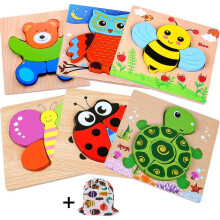 Wooden Toddler Puzzles, 6 Pack Animal Wooden Jigsaw Puzzles for Kids Baby Boys Girls Brain Development Preschool Learning Educational Toy, Extra