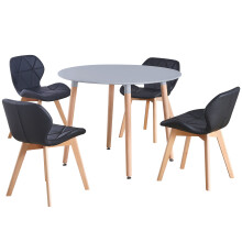 (Grey Table & Black PU Chairs) Charles Jacobs Round 4 Seat Dinner Table & Chair Circular Scandi Set for Nordic Kitchen Dining