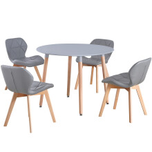(Grey Table & Grey PU Chairs) Charles Jacobs Round 4 Seat Dinner Table & Chair Circular Scandi Set for Nordic Kitchen Dining