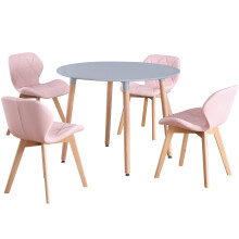 (Grey Table & Pink PU Chairs) Charles Jacobs Round 4 Seat Dinner Table & Chair Circular Scandi Set for Nordic Kitchen Dining