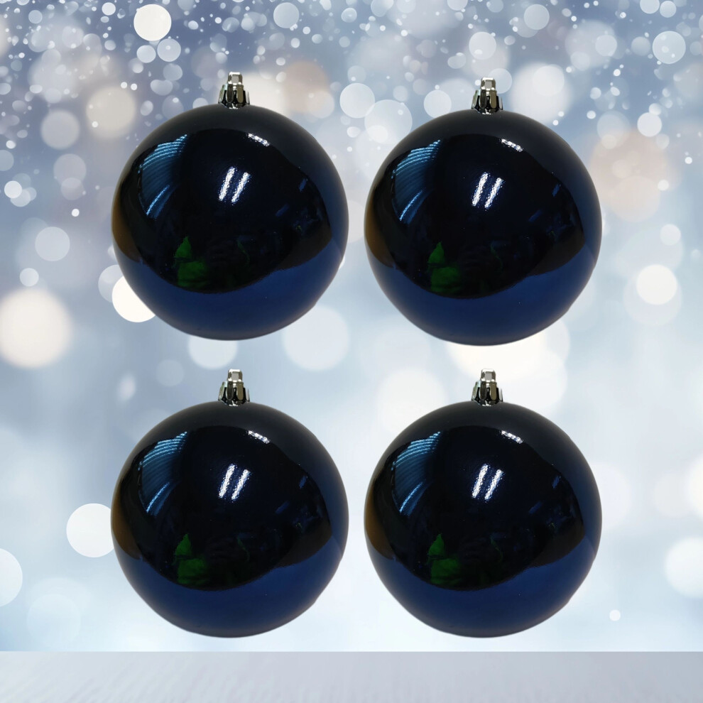 Premier 4 Large Christmas Baubles 10Cm Shiny Midnight Tree Decoration Blue