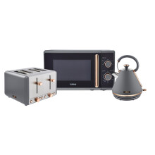 Tower Cavaletto Kitchen Set, 1.7L Rapid Boil Kettle & 4 Slice Toaster & 20L Manual Microwave, Grey and Rose Gold, T10044RGG, T20051RGG, T24038RGG