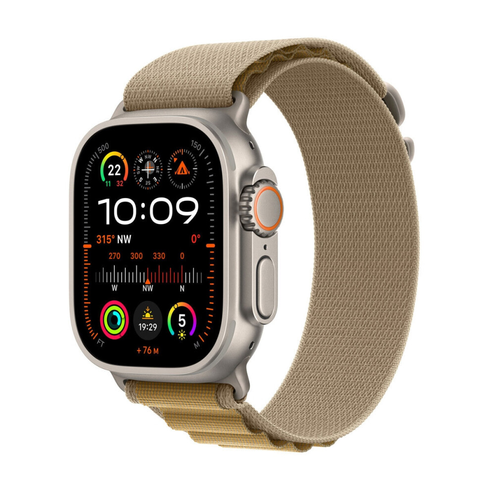 Apple Watch Ultra 2 - 49 mm - natural titanium - smart watch with Alpine Loop - textile - tan - band size: M - 64 GB - L