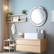 Crushed Diamond Round Silver Wall Hang Frameless Mirror 40x40 cm