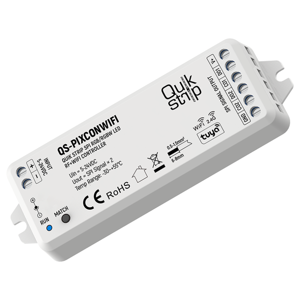 QUIK STRIP MULTI-PIXEL RF+WIFI CONTROLLER - RGB WITH SPI SIGNAL OUTPUT. 32 DYNAMIC MODES.