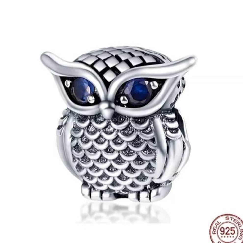 Cubic Zirconia Owl sterling silver dangle charm for pandora bracelet