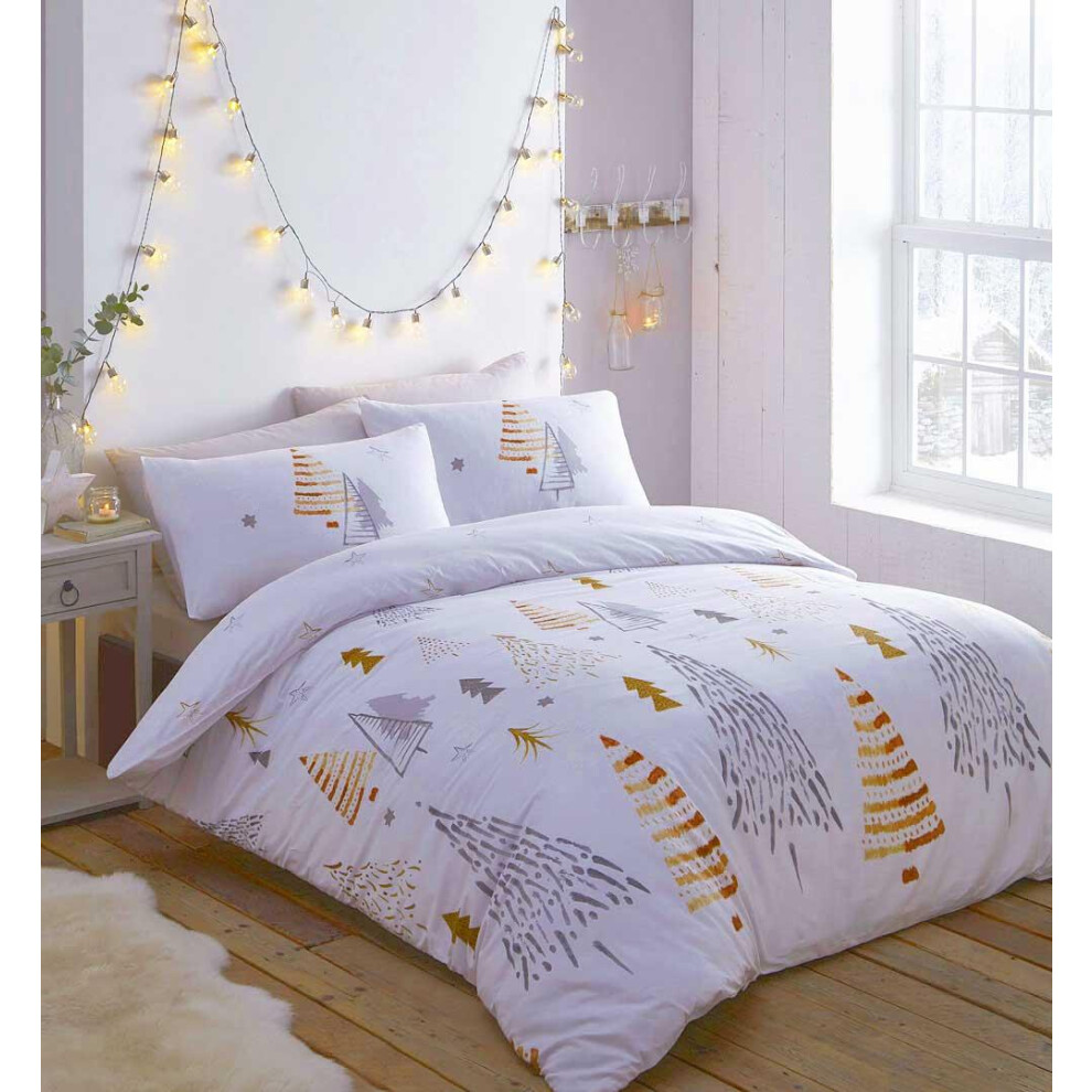 (Single) Christmas tree duvet set ochre yellow xmas bedding