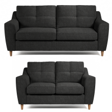(Charcoal, 3 & 2 Seater Set) Baxter Tufted Fabric Corner Sofa & Sofa Suite