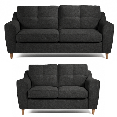(Charcoal, 3 & 2 Seater Set) Baxter Tufted Fabric Corner Sofa & Sofa Suite