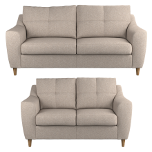 (Oatmeal, 3 & 2 Seater Set) Baxter Tufted Fabric Corner Sofa & Sofa Suite