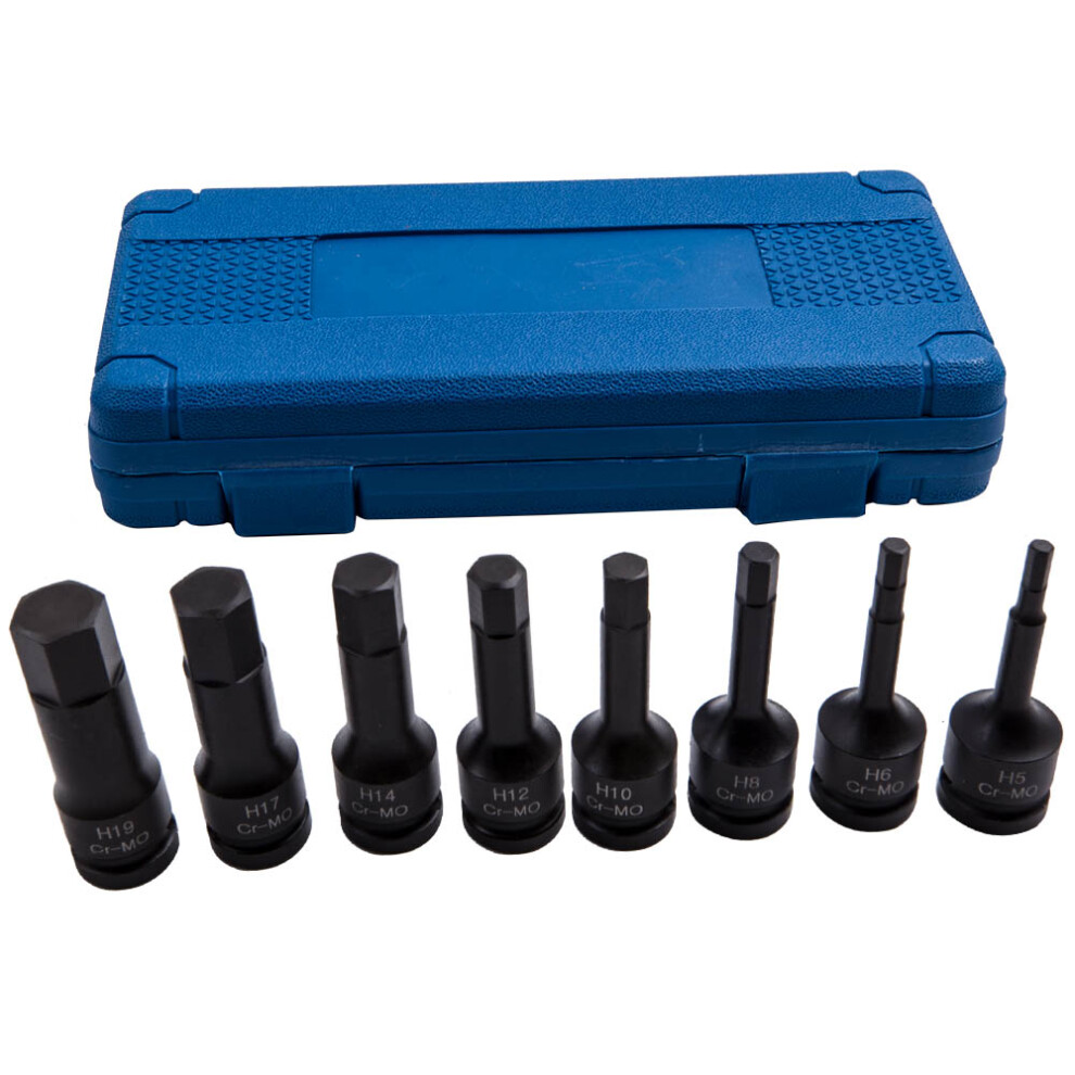 8pcs Impact Allen Key Hex Hexagon 1/2" Drive Bit Socket Set H5 to H19