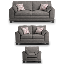 (Grey, 3 & 2 Seater + Armchair) Hilliard Fullback Fabric Corner Sofa & Sofa Suite