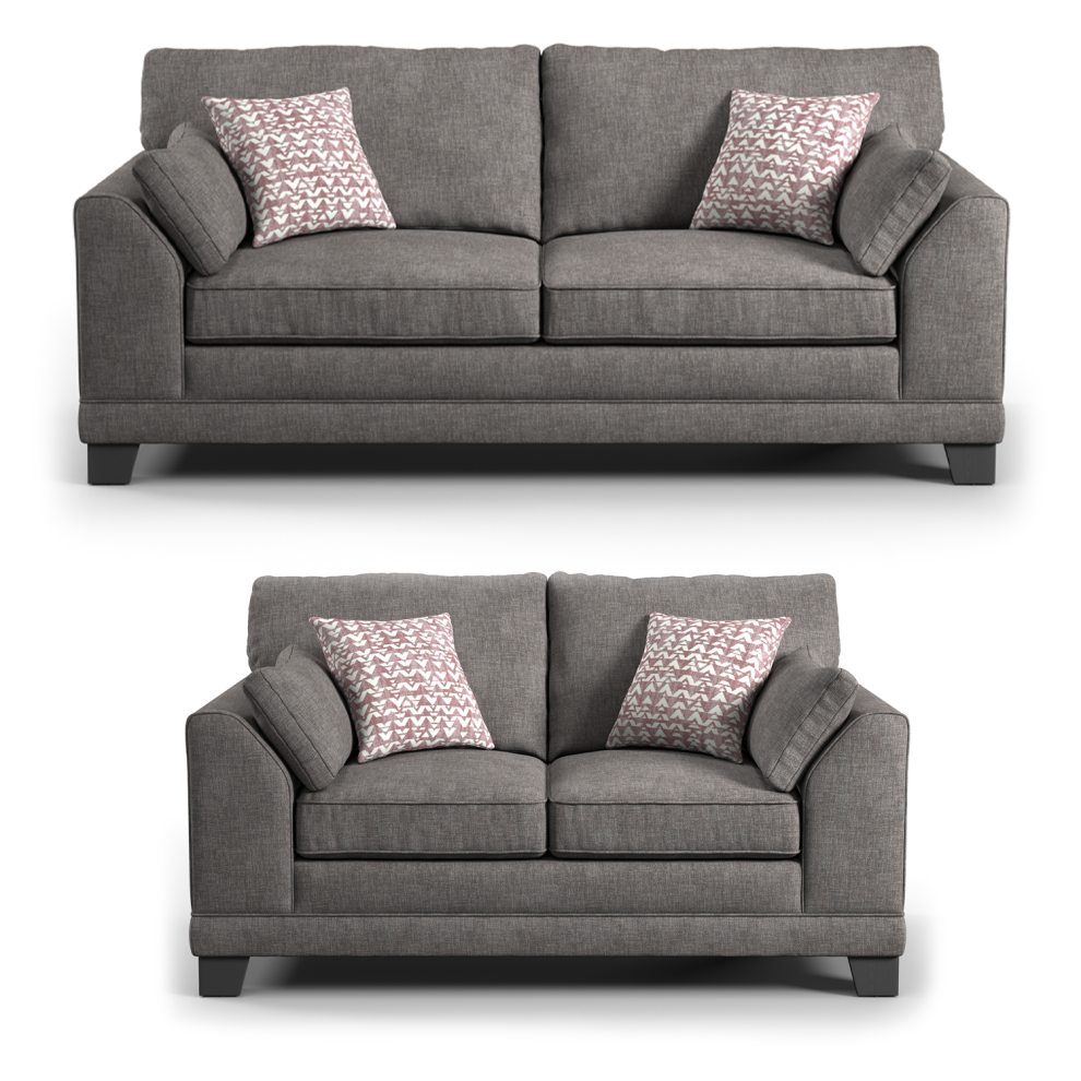 (Grey, 3 & 2 Seater) Hilliard Fullback Fabric Corner Sofa & Sofa Suite