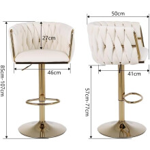 (Cream) Pair Of Velvet Bar Stools Luxury Breakfast Bar Stool Kitchen 360 Degree Swivel