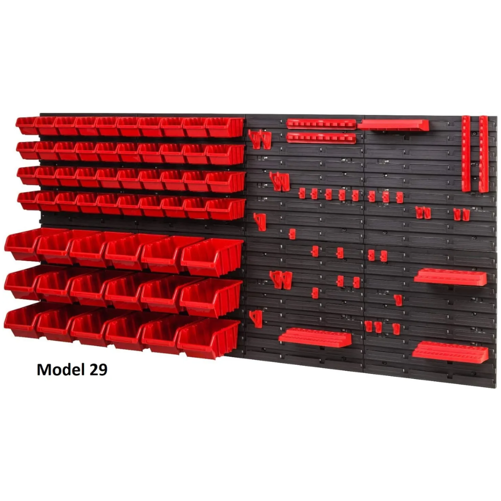 (Model 29) Wall Mounted Tool Rack Peg Board with Storage Bins