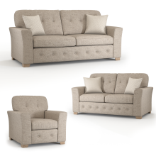 (Beige, 3 & 2 Seater + Armchair) Hartley Fullback Tufted Sofa Suite Grey or Beige