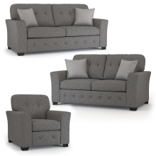 (Grey, 3 & 2 Seater + Armchair) Hartley Fullback Tufted Sofa Suite Grey or Beige