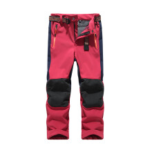 (S, Red) Autumn And Winter Outdoor Sports Children's Rush Pants Boys And Girls Fleece-Lined Thickened Waterproof Windproof Climbing Ski Pants