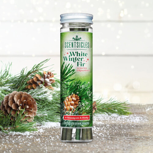 Scentsicles White Winter Fir Scented Ornaments — Tube of 6 Hanging Sticks for Trees, Wreaths & Garlands