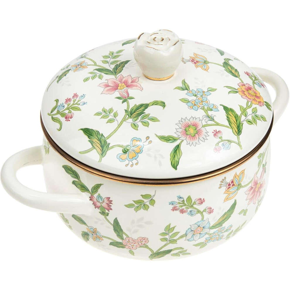 Flower Enamel Cooking Pot Enamel Soup Pot Kitchen Stockpot with Handles Binaural Soup Cookware Floral Pattern Stew Pot Deep Enamelware Cooking Pot-image-OPC-PFDQQYV-NEW