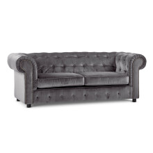 (Grey, 3 Seater) Ashbourne Chesterfield Plush Velvet Sofa Suite