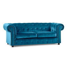 (Indigo, 3 Seater) Ashbourne Chesterfield Plush Velvet Sofa Suite