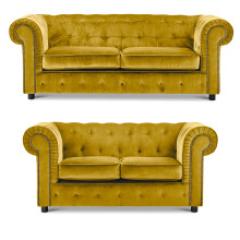 (Tumeric, 3 & 2 Seater) Ashbourne Chesterfield Plush Velvet Sofa Suite