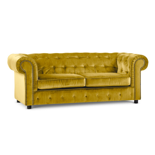 (Tumeric, 3 Seater) Ashbourne Chesterfield Plush Velvet Sofa Suite