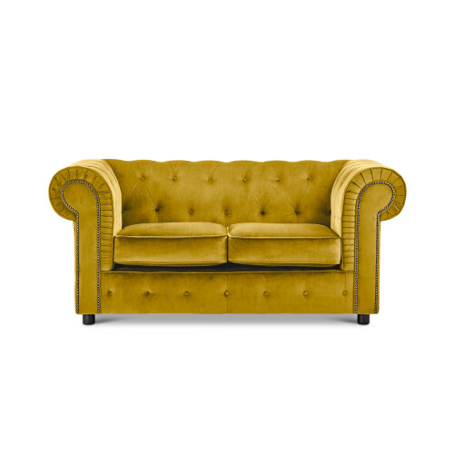 (Tumeric, 2 Seater) Ashbourne Chesterfield Plush Velvet Sofa Suite 2