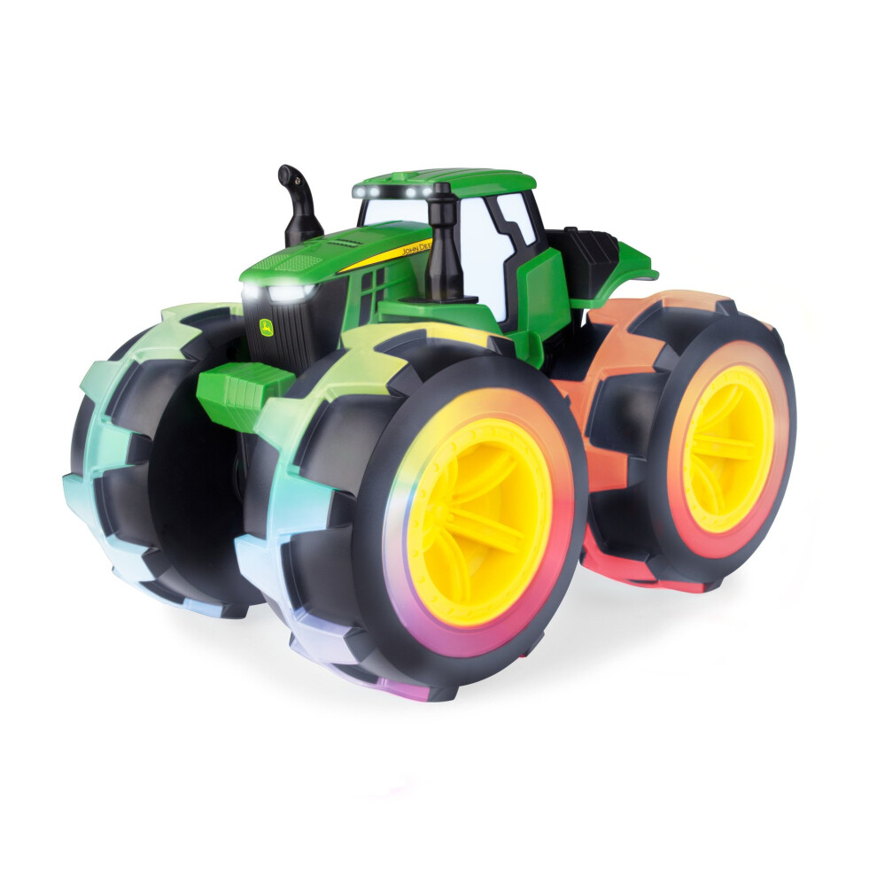 Monster Treads Lightning Wheels Light Up Tractor Deluxe - John Deere Tractor Toys - Light Up Monster Truck Tractor with Rainbow Lights and Sounds Med