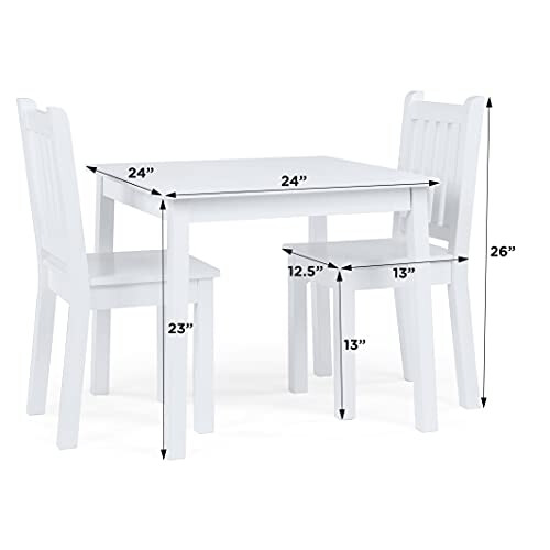 Humble crew, White Kids Wood Square Table and 2 chairs Set 2