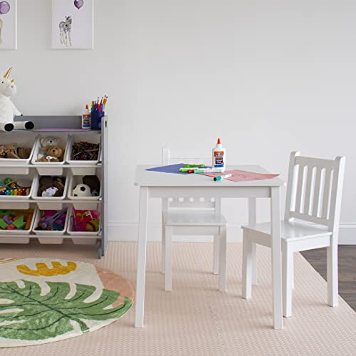 Humble crew, White Kids Wood Square Table and 2 chairs Set 1