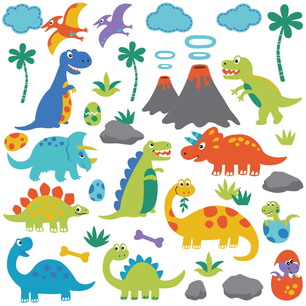 Tile Style Decals Dinosaur Friends Decorative Peel & Stick Wall Art Stickers Decals For Nursery Kids Room Home